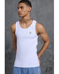 BoohooMAN - Muscle Fit Ribbed Tank With Metal Star Branding - Lyst
