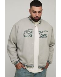 BoohooMAN - Plus Oversized Jersey Embroidered Varsity Jacket - Lyst