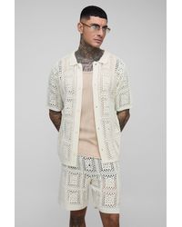 BoohooMAN - Tall Regular Fit Crochet Shirt & Relaxed Short Set - Lyst