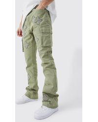BoohooMAN - Tall Fixed Waist Slim Flare Gusset Applique Cargo Trouser - Lyst