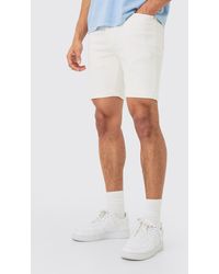 BoohooMAN - Skinny Stretch Denim Shorts In White - Lyst