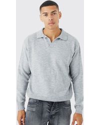 BoohooMAN - Boxy Long Sleeve Knitted Revere Polo - Lyst