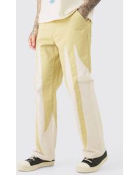 Boohoo - Tall Fixed Waist Washed Colour Block Twill Trouser - Lyst