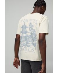 BoohooMAN - Ecru Regular Fit Washed Stencil Landscape T-Shirt - Lyst