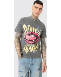 BoohooMAN - Tall Pour Homme Lips T-shirt In Acid Wash - Lyst