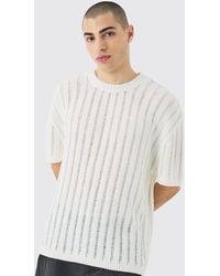 BoohooMAN - Oversized Open Ladder Stitch Knitted T-shirt In White - Lyst