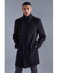 Boohoo - Funnel Neck Wool Look Overcoat In Black - Lyst