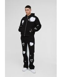 BoohooMAN - Oversized Boxy All Over Heart Printed Zip Through Hooded Tracksuit - Lyst