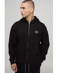 BoohooMAN - Kastiger Oversize Hoodie mit M Stern Print und Reißverschluss - Lyst