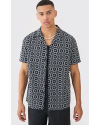 BoohooMAN - Short Sleeve Revere Oversized Embroidered Geo Shirt - Lyst
