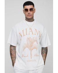 BoohooMAN - Tall Oversized Extended Neck Miami Palm Print T-Shirt - Lyst