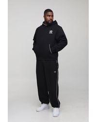 BoohooMAN - Plus Regular B Embroidered Piped Hoodie & Oversized Jogger Tracksuit - Lyst