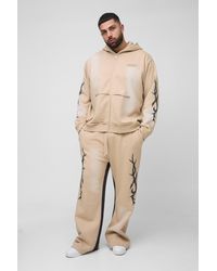 BoohooMAN - Plus Oversized Zip Thru Graphic Spray Wash Hooded Relaxed Flare Tracksuit - Lyst