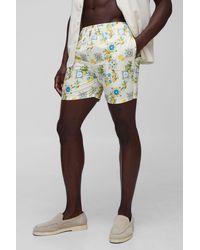 BoohooMAN - Mid Length Santorini Lemon Printed Trunkss - Lyst