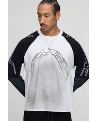 BoohooMAN - Oversized Boxy Raglan Faux Layer Graphic Washed T-Shirt - Lyst