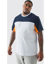 BoohooMAN - Plus Regular Fit Colour Block Panelled T-shirt In Navy - Lyst