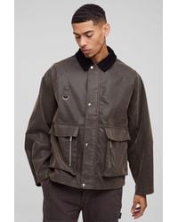 Boohoo - Chaqueta Estilo Obrero Oversize Recta De Cuero Sintético Aterciopelado Con Cuello En Contraste - Lyst