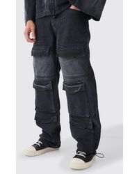 BoohooMAN - Baggy Rigid Multi Pocket Cargo Jeans - Lyst