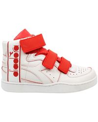 BoohooMAN - Diadora Mi Basket Tape White Red Strap Hook & Loop Trainers - Lyst
