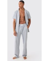 BoohooMAN - Waffle Lounge Shirt & Relaxed Bottom Set In Grey Marl - Lyst