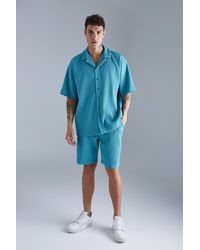 BoohooMAN - Short Sleeve Oversized Pleated Shirt & Short Set - Lyst