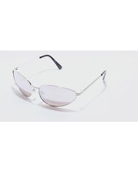 BoohooMAN - Angled Metal Sunglasses With Silver Lens In Silver - Lyst