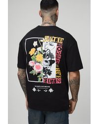 BoohooMAN - Tall Oversized Extended Neck Floral Print T-shirt - Lyst