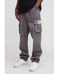 BoohooMAN - Tall Fixed Waist Relaxed Fit Cargo Pants With Tab - Lyst
