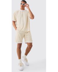 Boohoo - Oversized Extended Neck Contrast Towelling T-shirt & Shorts Set - Lyst