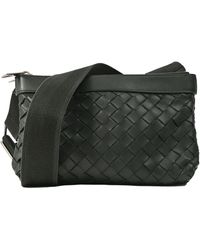BoohooMAN - Bottega Veneta Preloved Intrecciato Leather Messenger Bag Unisex - Black Shoulder - Lyst