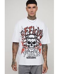 BoohooMAN - Tall Oversized Extended Neck Graffiti Bronx Skulls Print T-Shirt - Lyst