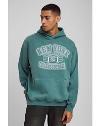 BoohooMAN - Oversized New York Varsity Stencil Graphic Washed Hoodie - Lyst