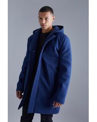 BoohooMAN - Tall Concealed Placket Hooded Overcoat - Lyst