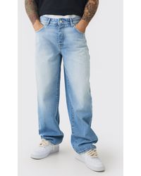 BoohooMAN - Baggy Rigid Double Waistband Denim Jeans In Light Blue - Lyst