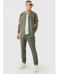 BoohooMAN - Seersucker Revere Collar Shirt & Pants Set - Lyst