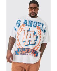 BoohooMAN - Plus Los Angeles Over The Seam Graphic T-shirt In White - Lyst