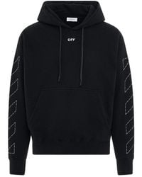 BoohooMAN - Off-white Off Stitch Diag Design Skate Fit Black Hoodie - Lyst