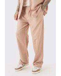 BoohooMAN - Tall Elasticated Waist Relaxed Linen Pants In Taupe - Lyst