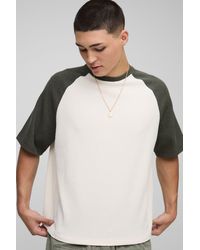 Boohoo - Camiseta Oversize Recta Gruesa De Ranglán Gofre - Lyst
