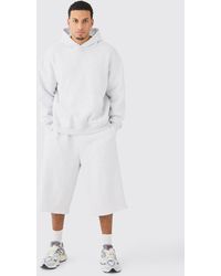 BoohooMAN - Oversized Hoodie And Long Line Shorts Set - Lyst