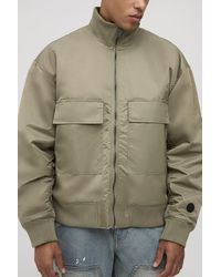 Boohoo - Oversized Fit Chunky Rib Funnel Neck Bomber Jacket - Lyst