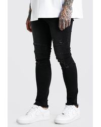 Asos Denim Super Skinny Jeans With Double Zip And Biker Details In Washed Black For Men Lyst