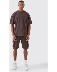 BoohooMAN - Oversized Cargo T-shirt And Slim Short Set - Lyst