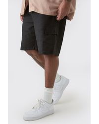 BoohooMAN - Plus Elasticated Waist Relaxed Linen Cargo Shorts In Black - Lyst