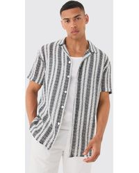 BoohooMAN - Short Sleeve Revere Oversized Open Knit Stripe Shirt - Lyst