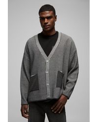 BoohooMAN - Oversized Boxy Dropped Shoulder Ribbed Contrast Knitted Cardigan - Lyst