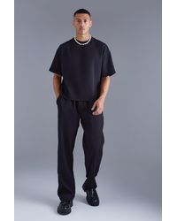 BoohooMAN - Pleated Oversized Boxy T-shirt & Elasticated Relaxed Pants - Lyst