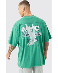 BoohooMAN - Oversized Extended Neck Nyc Dove Back Print T-shirt - Lyst