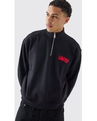 BoohooMAN - Oversized Boxy 1/4 Zip 3d Embroidered Official Sweatshirt - Lyst