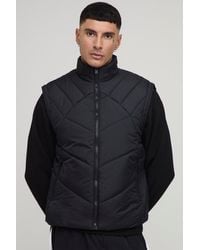 Boohoo - Tall Regular Fit Abstract Quilted Funnel Neck Gilet In Black - Lyst